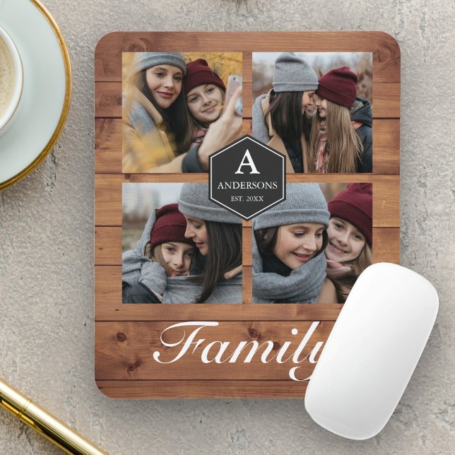 Mousepad Colagem de Fotos da Família Rustic Barn Wood 4 Pic (Criador carregado)