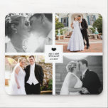 Mousepad Colagem de Fotos de Casamento de Coração Negro<br><div class="desc">Mousepad romântico que você pode personalizar com quatro de suas fotos favoritas de casamento. Adicione seus nomes e data de casamento à etiqueta branca adornada com um coração negro.</div>