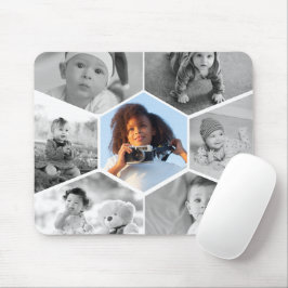 Mousepad Colagem de Fotos de Hexágono Preto e Branco
