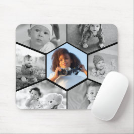 Mousepad Colagem de Fotos de Hexágono Preto e Branco