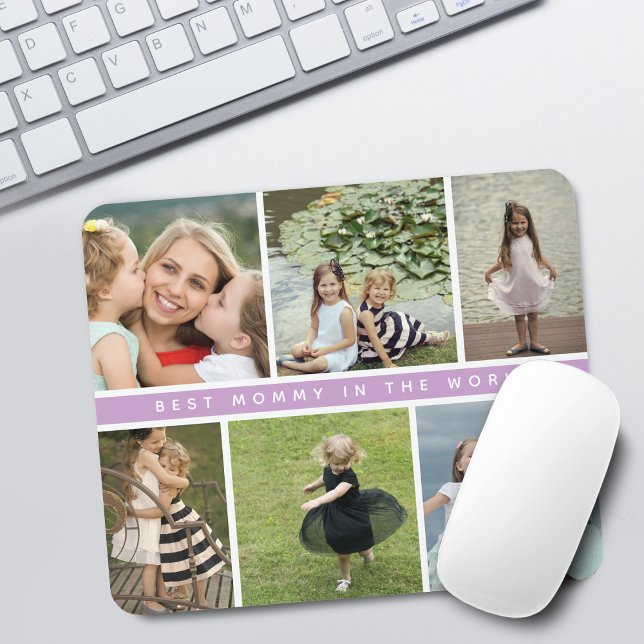 Mousepad Colagem de Fotos de Mãe Moderna Roxa (Modern Best Mommy Photo Collage Mouse Pad)