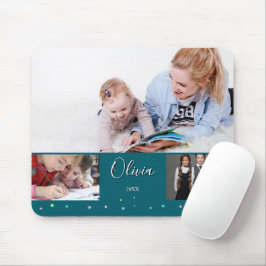 Mousepad Colagem de Fotos de Volta às Aulas Nome Azul Escur