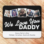 Mousepad Colagem de fotos do Dia de os pais do pai<br><div class="desc">Um tapete de mouse com foto de dia de os pais,  com tema preto e branco,  5 fotos da família quadradas,  um design tipográfico moderno "nós amamos você pai" e os nomes das crianças.</div>