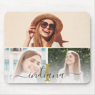 Mousepad Colagem de Fotos Elegante Monograma Personalizado