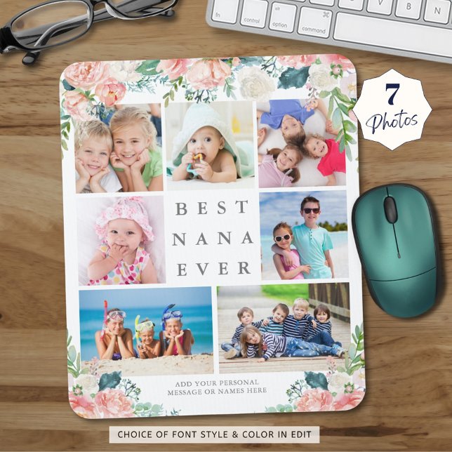 Mousepad Colagem de Fotos Floral MELHOR NANA NUNER JÁ Perso (Criador carregado)