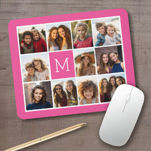 Mousepad Colagem de Fotos Instagram Rosa Quente com Monogra