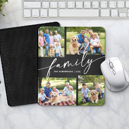 Mousepad Colagem de Fotos Moderna Família Script Lembrança