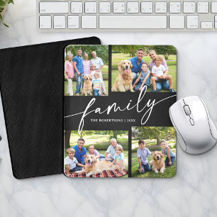 Mousepad Colagem de Fotos Moderna Família Script Lembrança