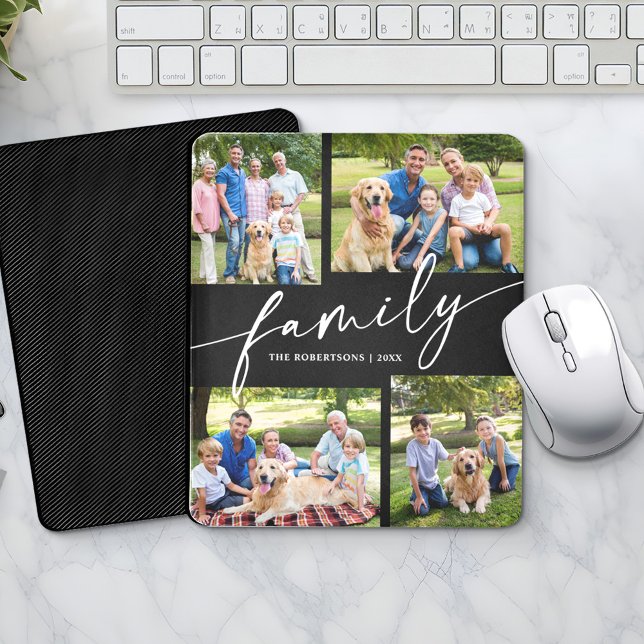 Mousepad Colagem de Fotos Moderna Família Script Lembrança (Criador carregado)