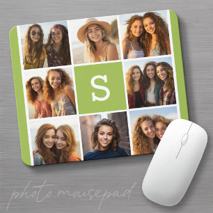 Mousepad Colagem de Fotos Monograma Personalizado - Verde L