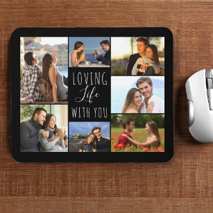 Mousepad Colagem de Fotos Preta 7   Amando a vida com você