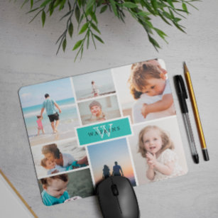 Mousepad Colagem de Fotos Simples da Família e Monograma