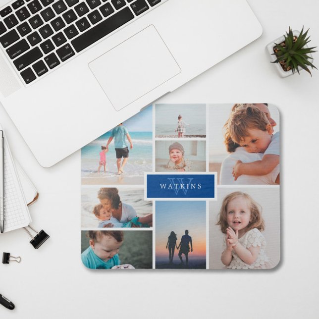 Mousepad Colagem de Fotos Simples da Família e Monograma Az (Criador carregado)