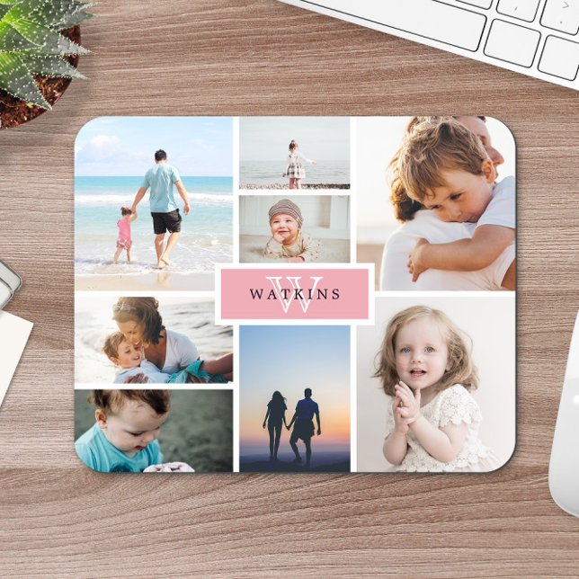 Mousepad Colagem de Fotos Simples da Família e Monograma Ro (Criador carregado)