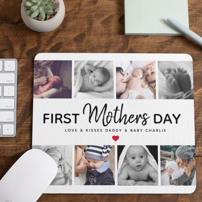 Mousepad Colagem de Fotos Simples do Primeiro Dia das Mães  (Criador carregado)