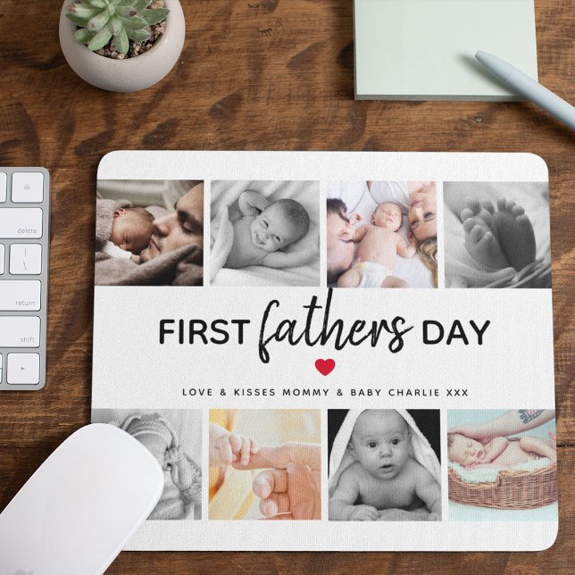 Mousepad Colagem de Fotos Simples do Primeiro Dia dos Pais  (Criador carregado)
