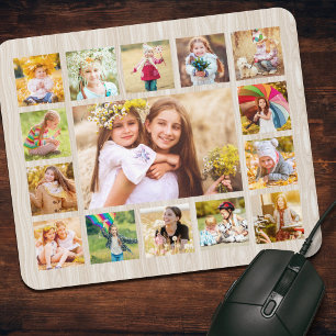 Mousepad Colagem de Fotos Simples em Madeira Rústica 15