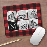 Mousepad Colagem de Fotos - Xadrez de Búfalos Vermelho Mono<br><div class="desc">O plano de fundo inclui um padrão opcional de verificação manual - Use cinco fotos quadradas do Instagram ou qualquer foto para criar um presente exclusivo e pessoal. Ou você pode ficar com o filhote hipster e fazer uma moda. Se precisar ajustar as fotos, clique na ferramenta personalizar para fazer...</div>