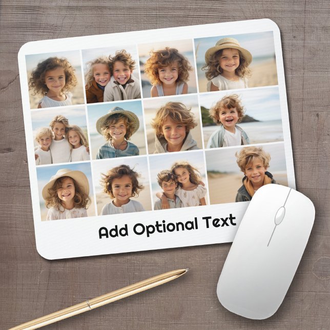 Mousepad Colagem de Grade de Fotos 12 - Branco - Tipo de Mo (Personalized mouse pad with your photos and text)