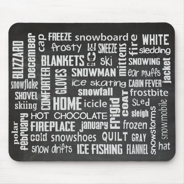 Mousepad Colagem de Palavras de Inverno (Frente)