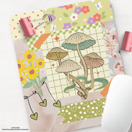 Mousepad Colagem de trabalho de arte floral de Cogumelos re