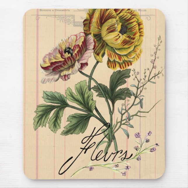 Mousepad Colagem Digital Vintage French Flowers (Frente)