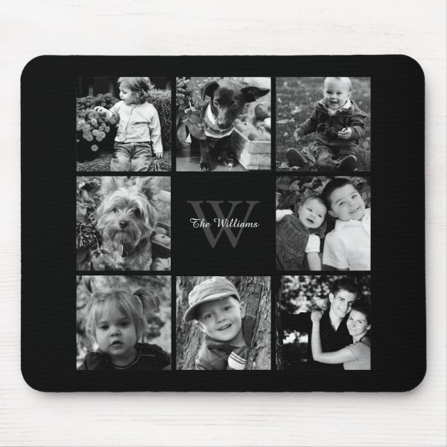 Mousepad Colagem e monograma da foto de família (Frente)