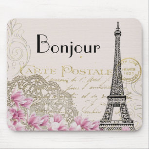 Mousepad Colagem em Torre Eiffel de Bonjour Vintage com Flo