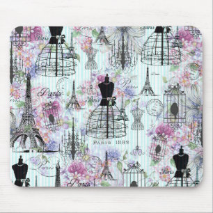 Mousepad Colagem floral do manequim de Torre Eiffel Vintage