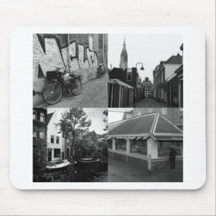 Mousepad Colagem fotográfica Delft 7 a preto e branco