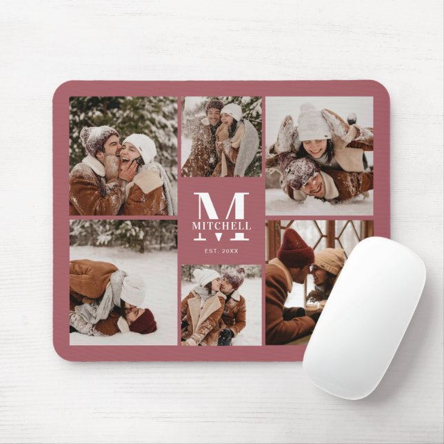 Mousepad Colagem Fotográfica Moderna Monograma Personalizad (Com mouse)