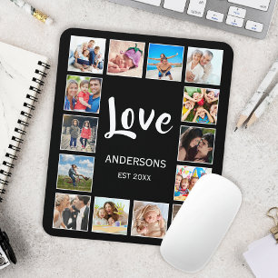 Mousepad Colagem Personalizada de Fotos da Família em Preto