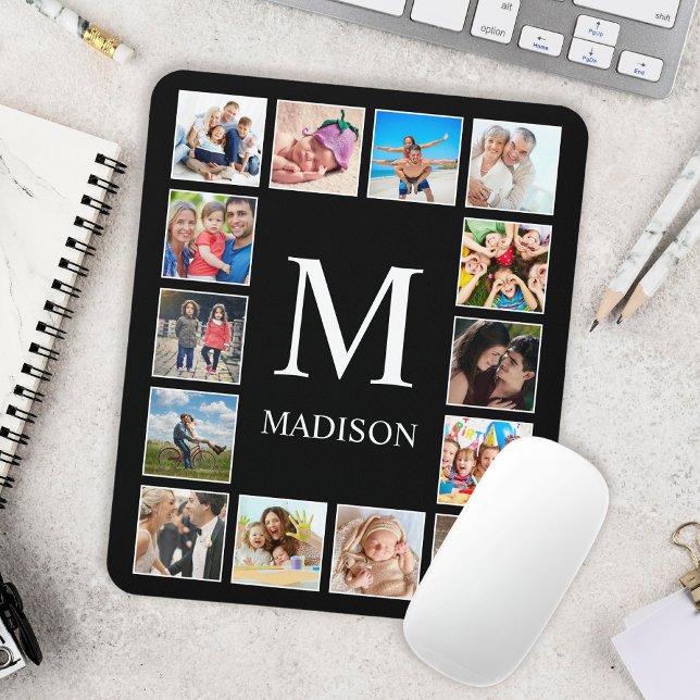 Mousepad Colagem Personalizada de Fotos da Família em Preto (Criador carregado)
