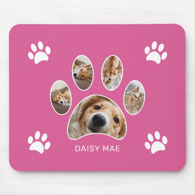 Mousepad Colar de Foto com Nome e Impressão de Pata Branca  (Frente)