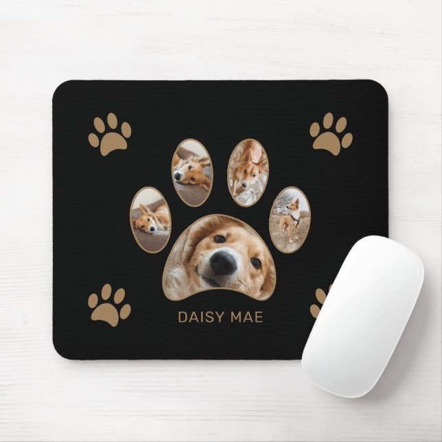 Mousepad Colar de Foto com Nome e Impressão de Pata em Ouro (Com mouse)