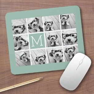 Mousepad Colar de Fotos Únicas Verde Menta com Monograma Pe