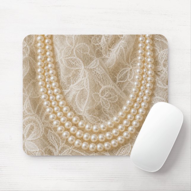 Mousepad Colar de Pérolas em Renda de Marfim (Com mouse)