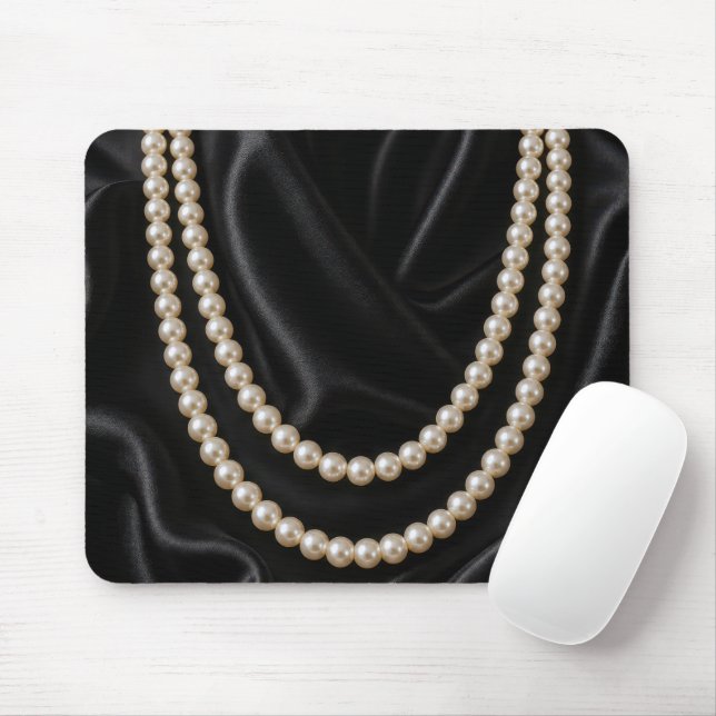 Mousepad Colar de Pérolas em Seda Preta (Com mouse)