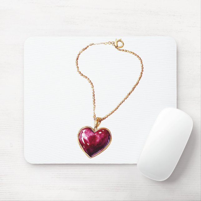 Mousepad Colar Dourado do Coração Vermelho (Com mouse)