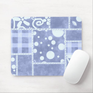 Mousepad Colcha Louca Padrão Floral Xadrez Azul
