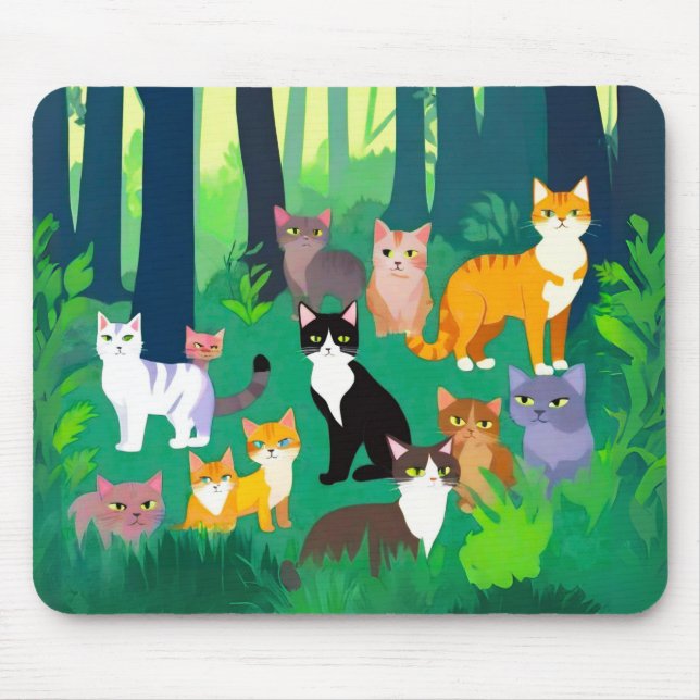 Mousepad Coleta de Gatos em Glade Floresta Sombria (Frente)