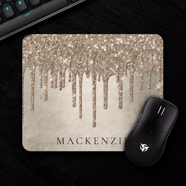 Mousepad Coletor de Taupe | Monograma Dourado de champanhe (Criador carregado)