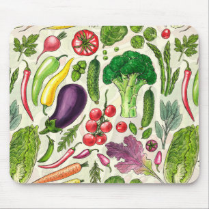 Mousepad Colheita vegetal e herbácea no jardim a branco