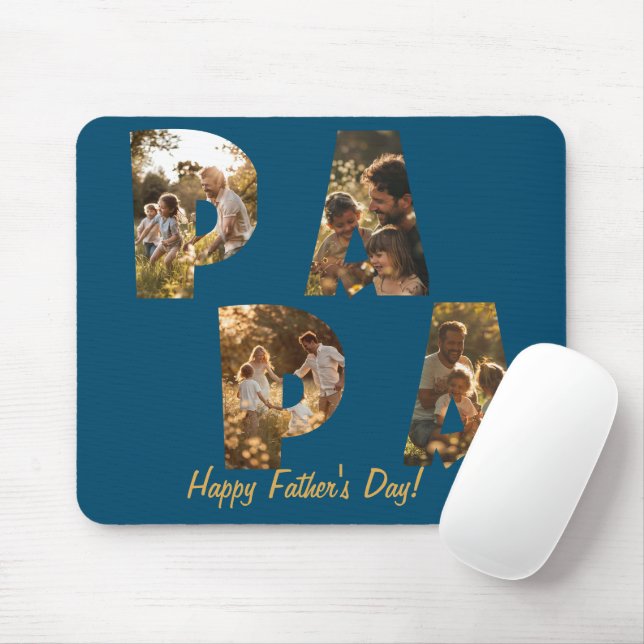 Mousepad Collage Cutout Letters PAPA I Blue (Com mouse)