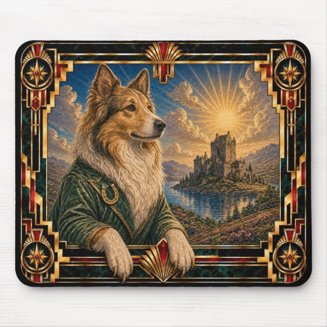 Mousepad Collie, Cão Art Déco (Frente)