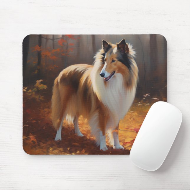 Mousepad Collie grosso no outono deixa cair inspiração (Com mouse)