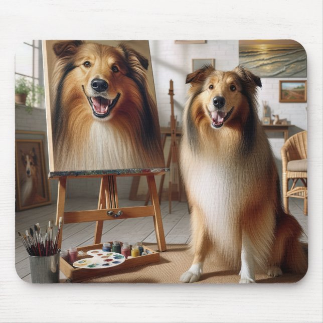 Mousepad Collie Paint Retrato em uma Easel (Frente)