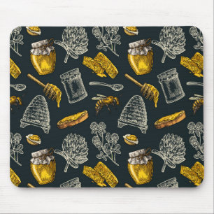 Mousepad Colmeia de Abelha Escura Amarelo Vintage Natural