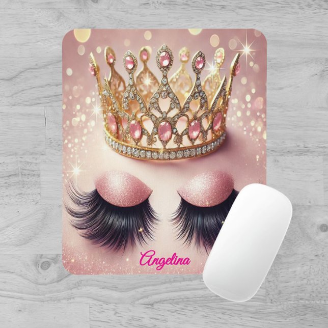 Mousepad Coloca-Cola Rosa-Colorida Eyelashes Personalizada (Sparkly pink lashes & crown mouse pad – perfect glam gift for beauty lovers & lash techs!)