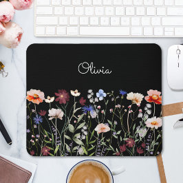 Mousepad Coloração aquosa monogramada Prados de flor selvag